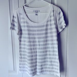 Style & Co white tee with silver stud stripes sz small